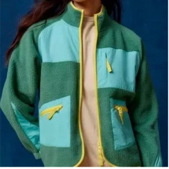 BDG Green Sherpa Fleece Zip up L - Picture 3 of 8